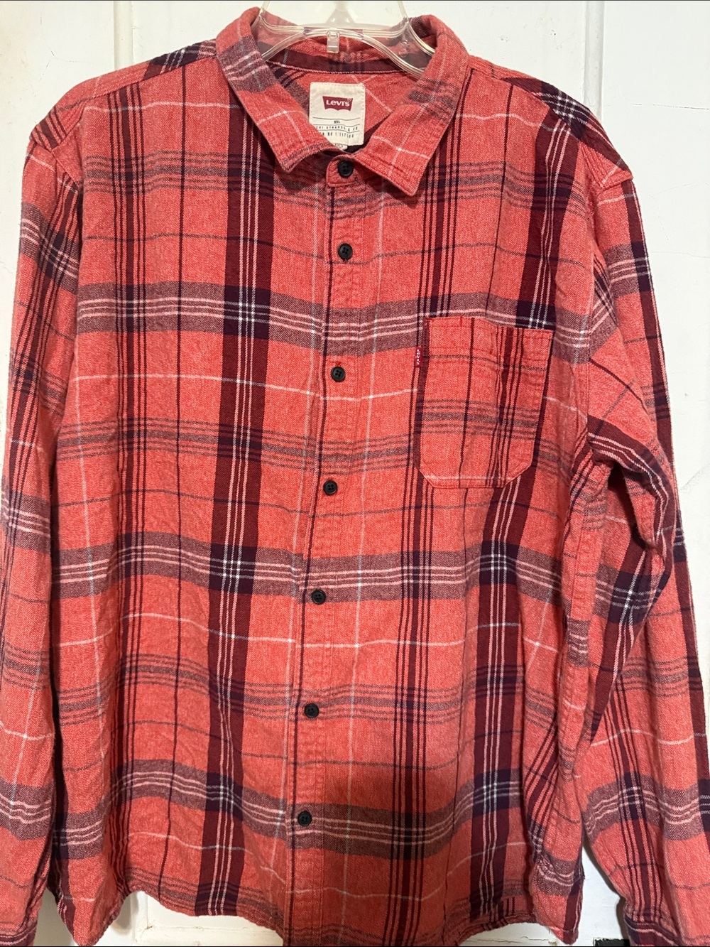 Levi's Men's Coral Red Plaid Button-Down Shirt